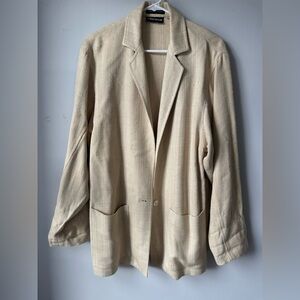 VTG 90s Savannah 100% Silk Knit Oversized Blazer Jacket Hippie Boho Beige Size S